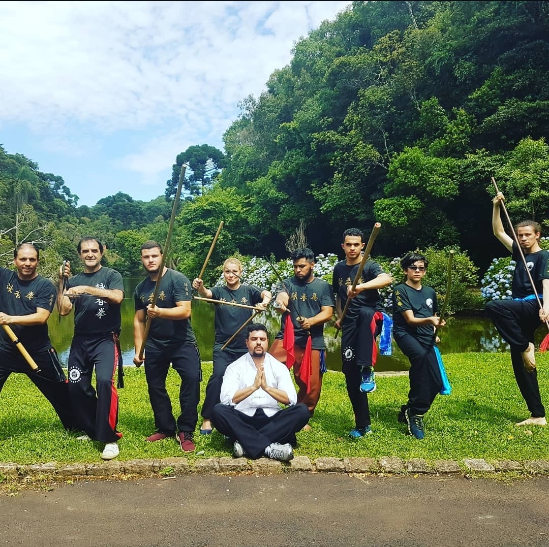 Treino de Wing Chun - Grupo de alunos praticando kung fu no Parque Bacacheri